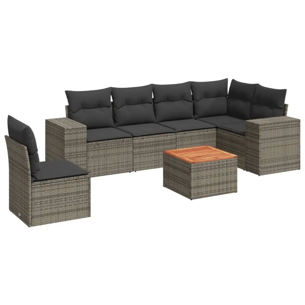 7 Piece Garden Sofa Set with Cushions Grey Poly Rattan 3225472 - Furniture