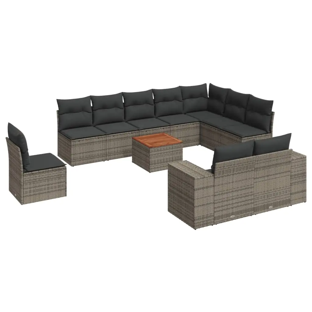 11 Piece Garden Sofa Set with Cushions Grey Poly Rattan 3225500 - Furniture
