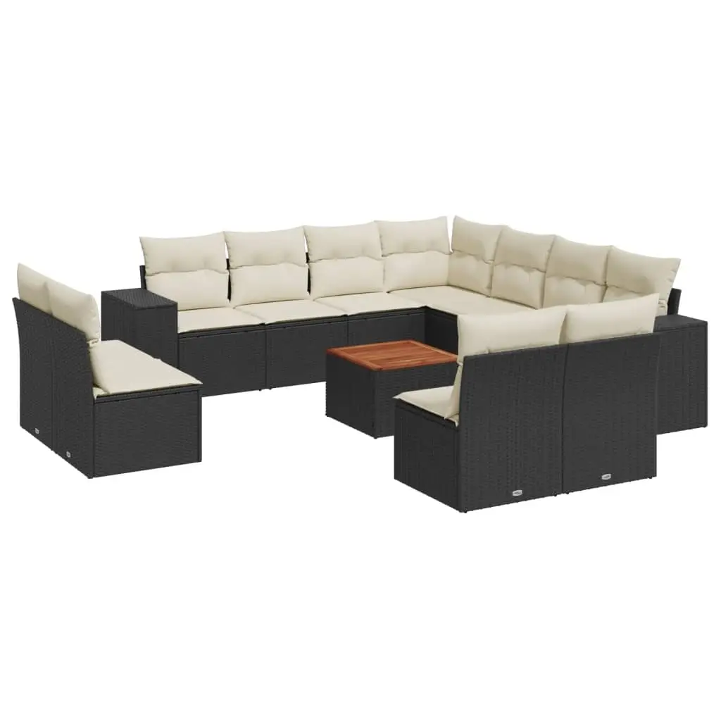 12 Piece Garden Sofa Set with Cushions Black Poly Rattan 3225503 - Furniture
