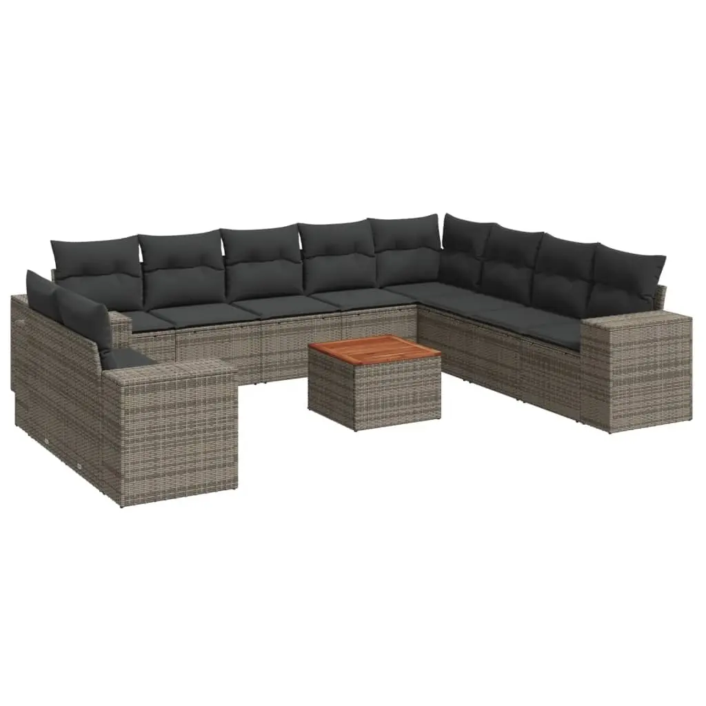 11 Piece Garden Sofa Set with Cushions Grey Poly Rattan 3225521 - Furniture