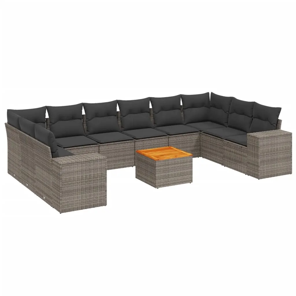 11 Piece Garden Sofa Set with Cushions Grey Poly Rattan 3225619 - Furniture