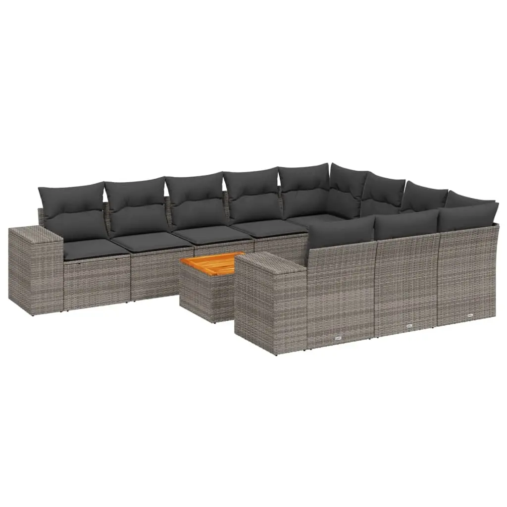11 Piece Garden Sofa Set with Cushions Grey Poly Rattan 3225626 - Furniture