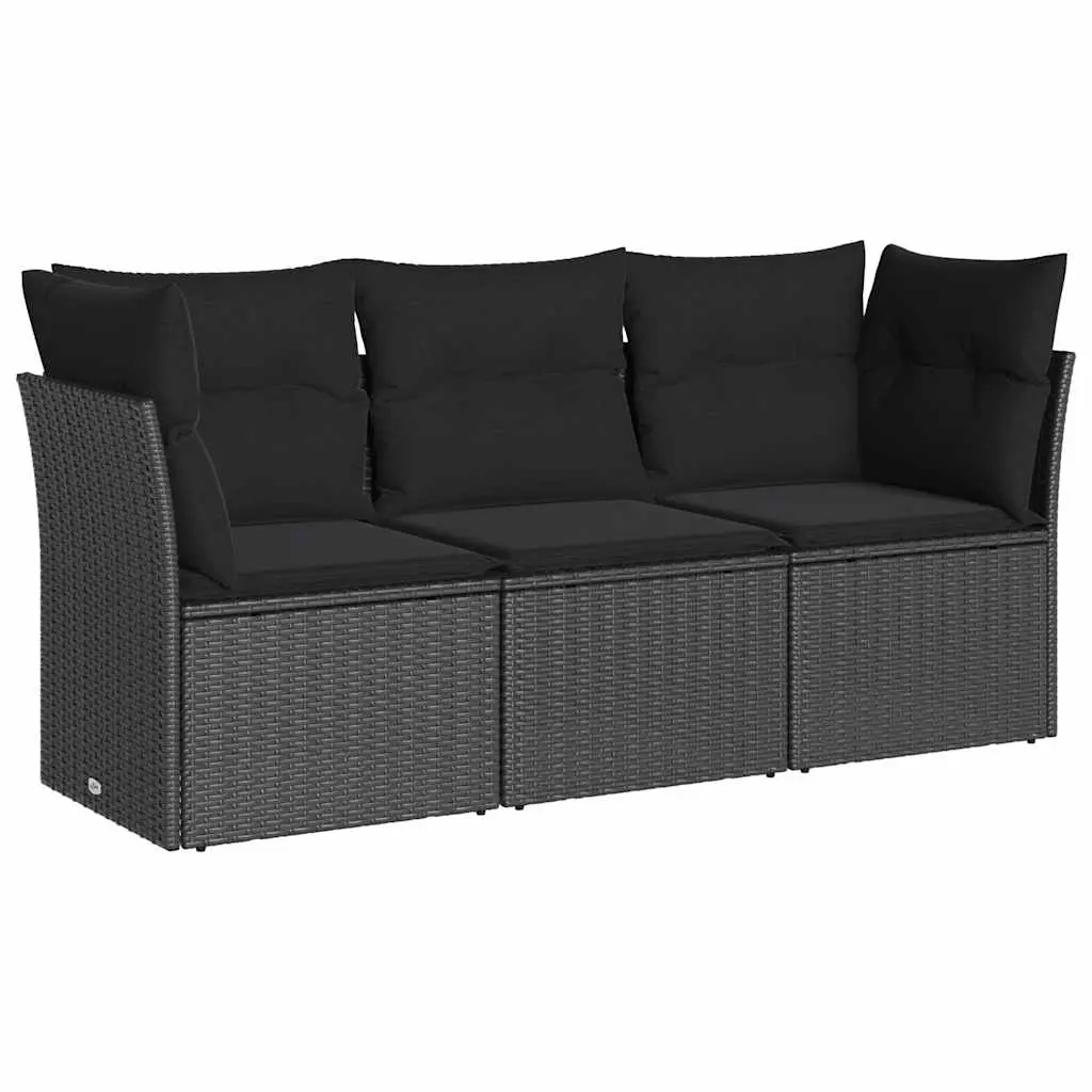 3 Piece Garden Sofa Set with Cushions Black Poly Rattan 3249044 - Furniture