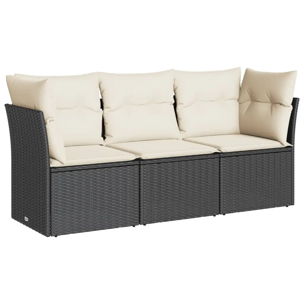 3 Piece Garden Sofa Set with Cushions Black Poly Rattan 3249045 - Furniture