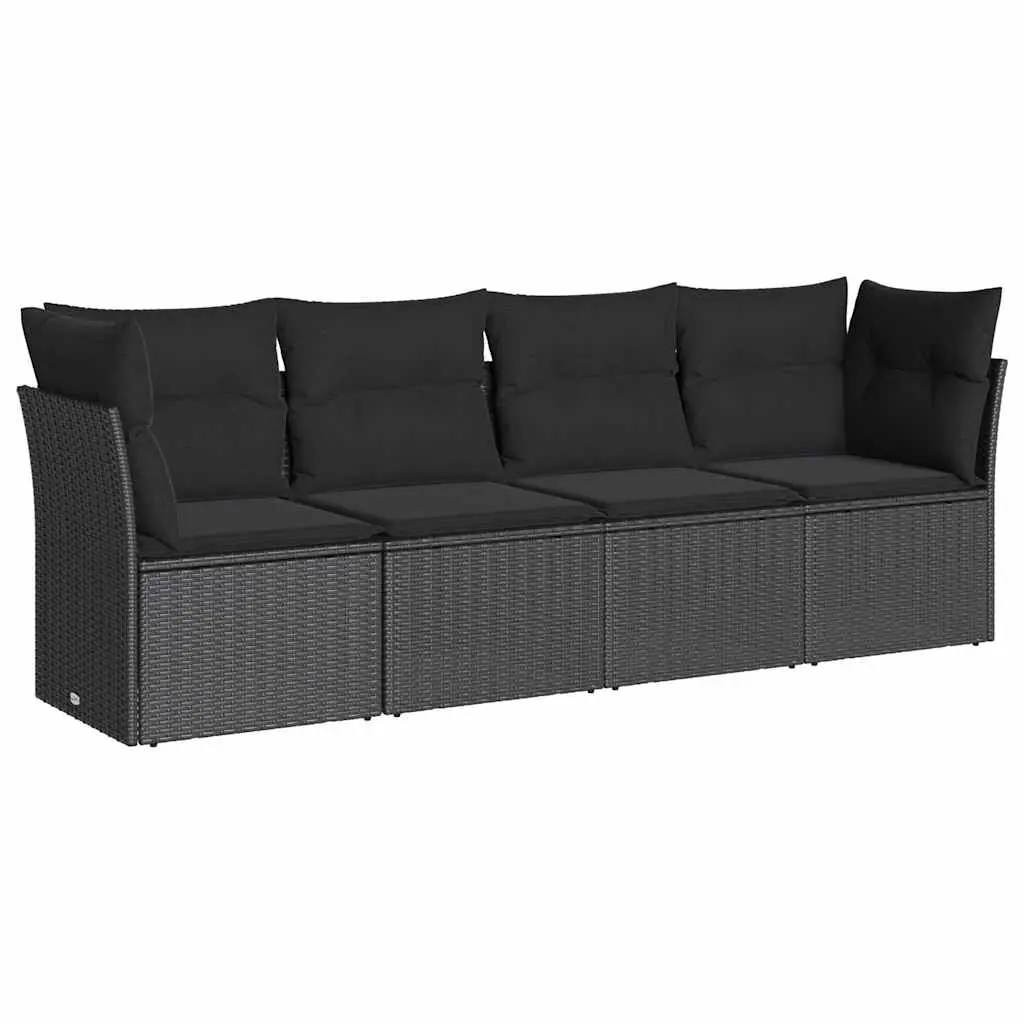 4 Piece Garden Sofa Set with Cushions Black Poly Rattan 3249064 - Furniture