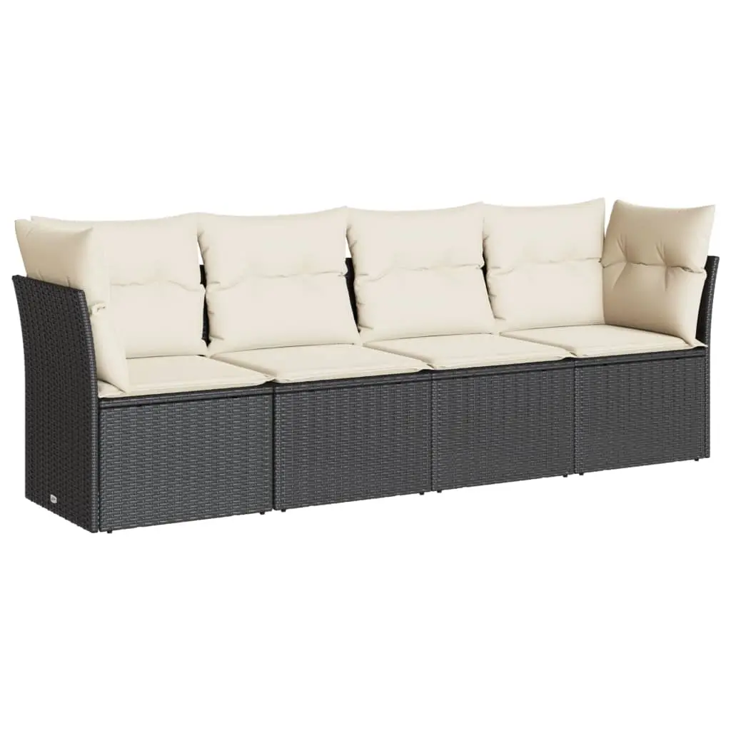 4 Piece Garden Sofa Set with Cushions Black Poly Rattan 3249065 - Furniture