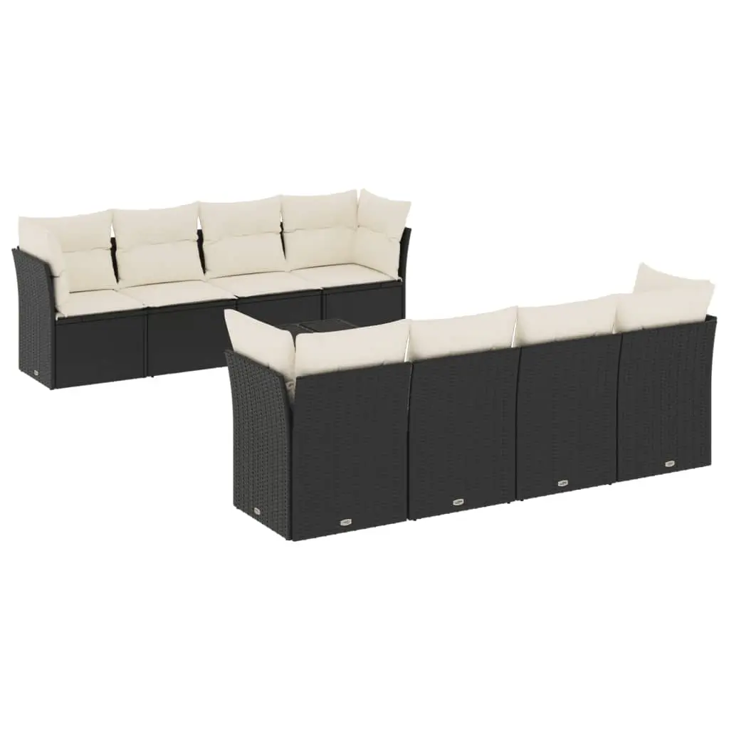 9 Piece Garden Sofa Set with Cushions Black Poly Rattan 3249145 - Furniture