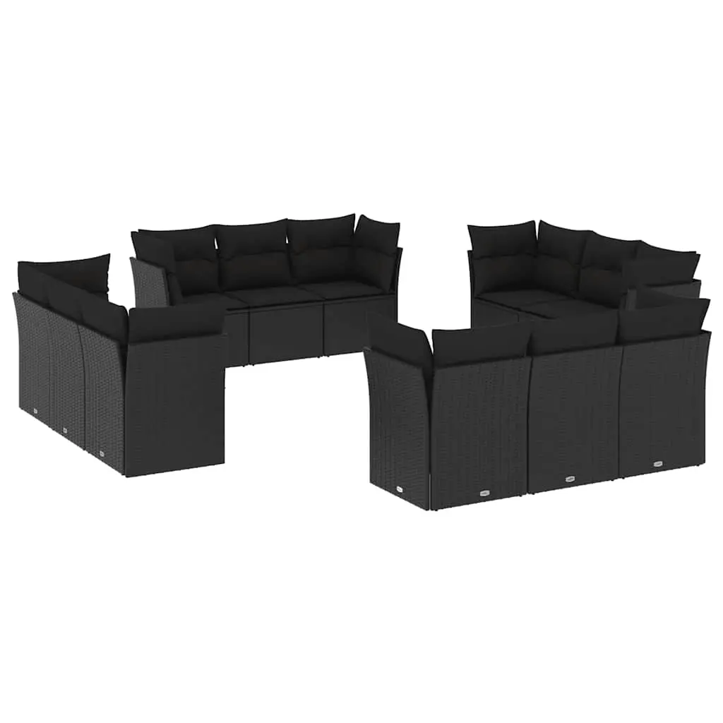 12 Piece Garden Sofa Set with Cushions Black Poly Rattan 3249164 - Furniture