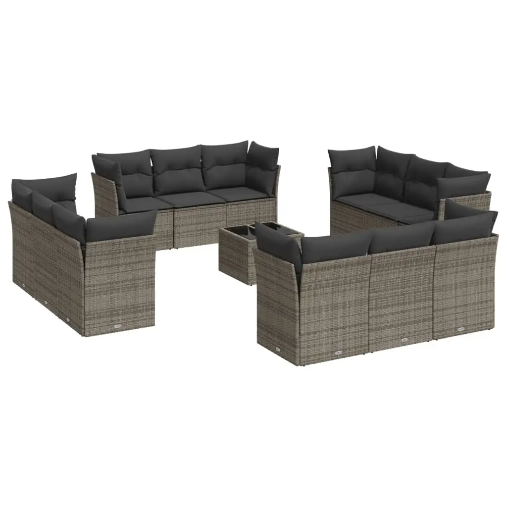 13 Piece Garden Sofa Set with Cushions Grey Poly Rattan 3249179 - Furniture