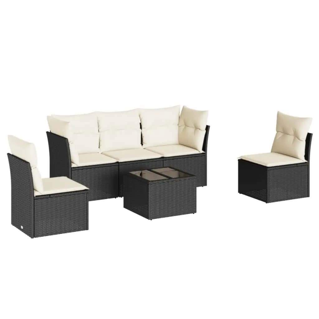6 Piece Garden Sofa Set with Cushions Black Poly Rattan 3249195 - Furniture