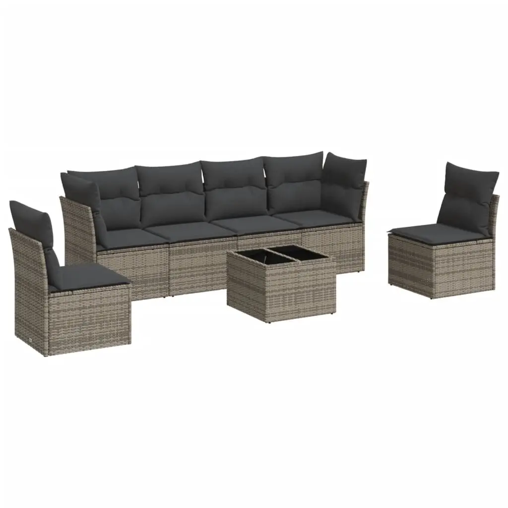 7 Piece Garden Sofa Set with Cushions Grey Poly Rattan 3249219 - Furniture