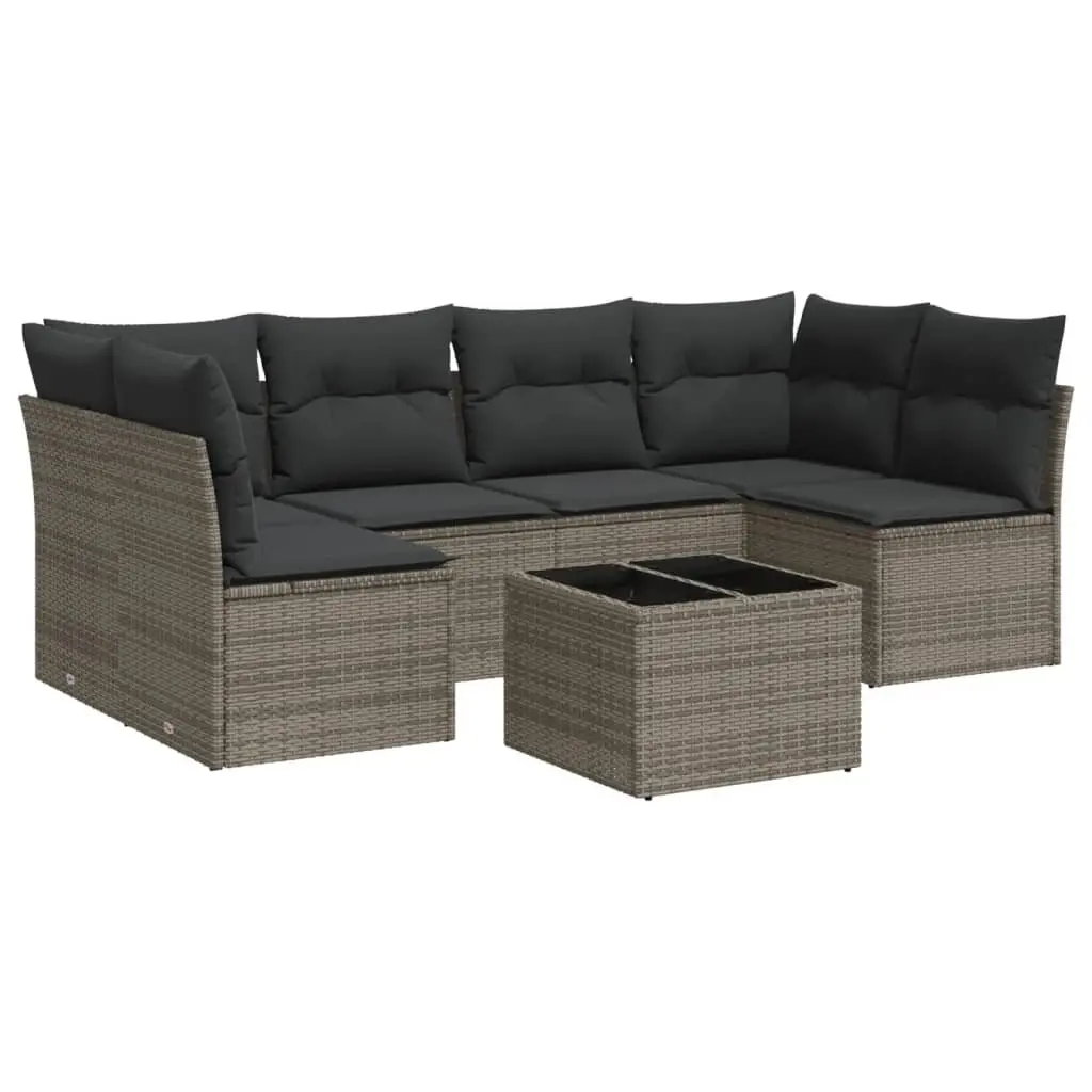 7 Piece Garden Sofa Set with Cushions Grey Poly Rattan 3249239 - Furniture
