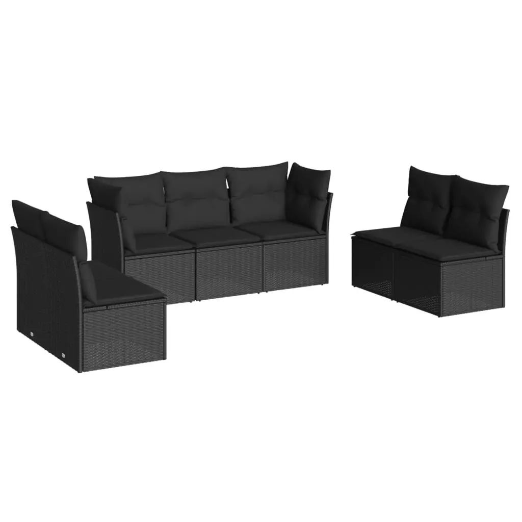 7 Piece Garden Sofa Set with Cushions Black Poly Rattan 3249244 - Furniture