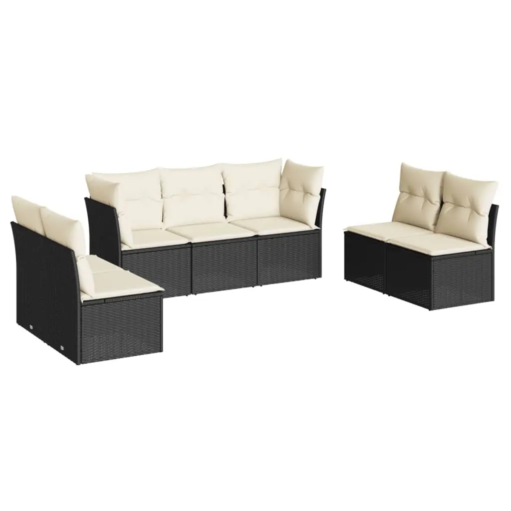 7 Piece Garden Sofa Set with Cushions Black Poly Rattan 3249245 - Furniture