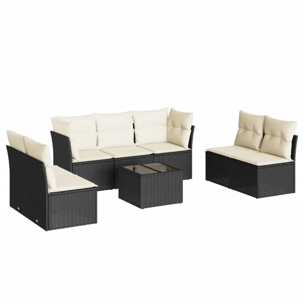 8 Piece Garden Sofa Set with Cushions Black Poly Rattan 3249255 - Furniture