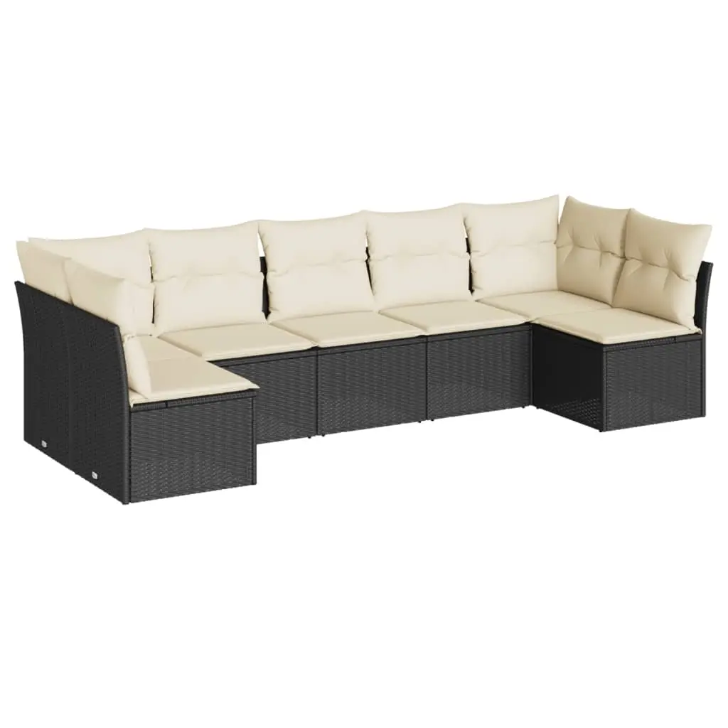 7 Piece Garden Sofa Set with Cushions Black Poly Rattan 3249265 - Furniture