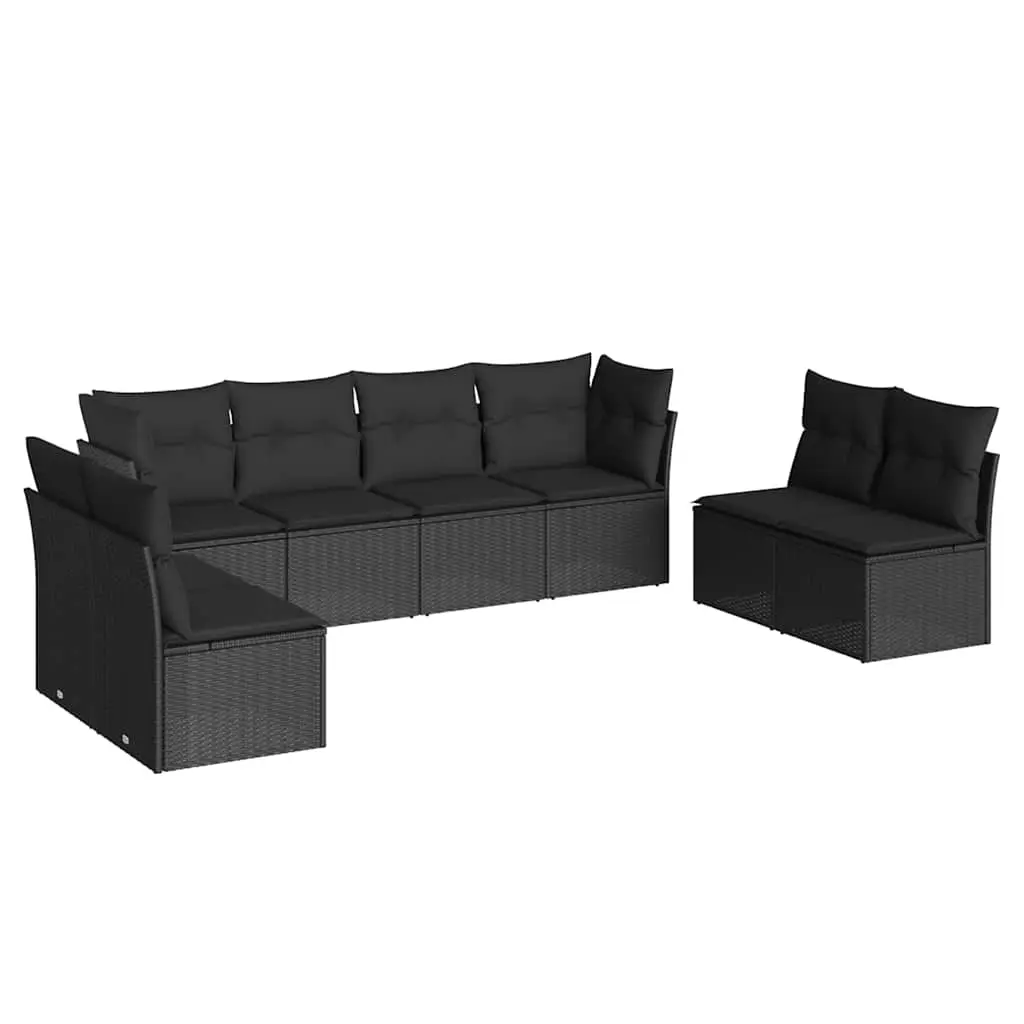 8 Piece Garden Sofa Set with Cushions Black Poly Rattan 3249284 - Furniture