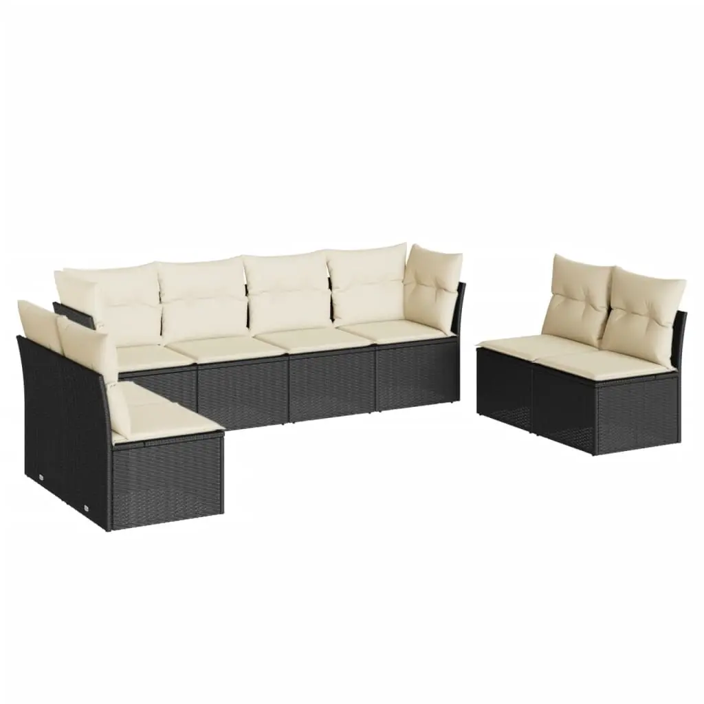 8 Piece Garden Sofa Set with Cushions Black Poly Rattan 3249285 - Furniture