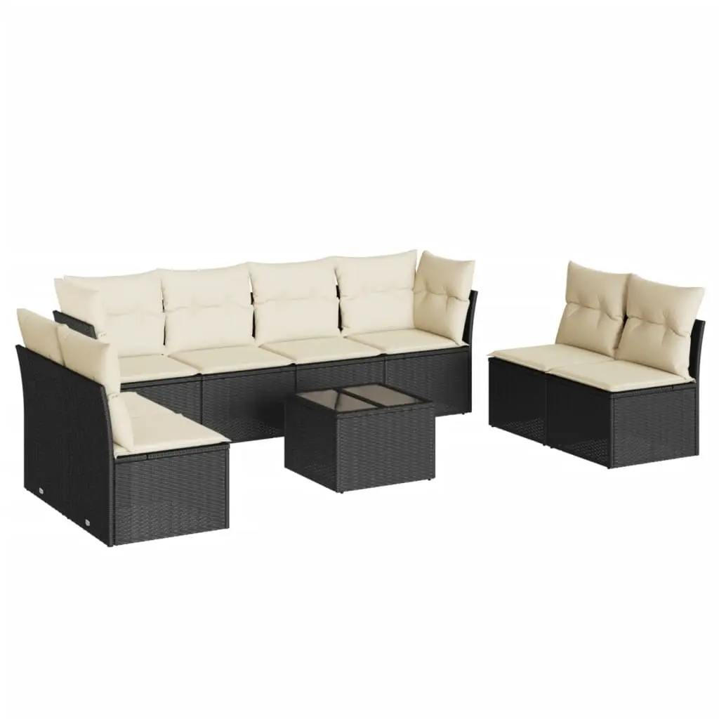 9 Piece Garden Sofa Set with Cushions Black Poly Rattan 3249295 - Furniture