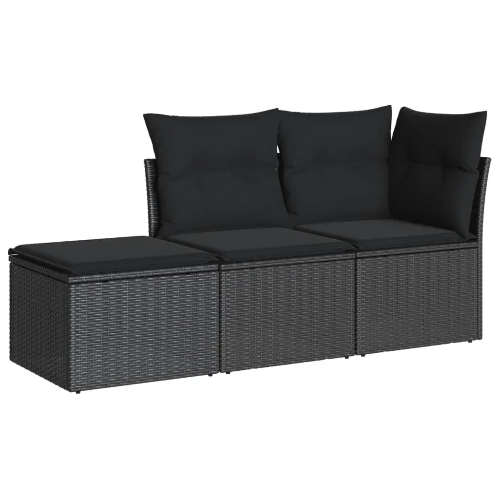 3 Piece Garden Sofa Set with Cushions Black Poly Rattan 3249304 - Furniture