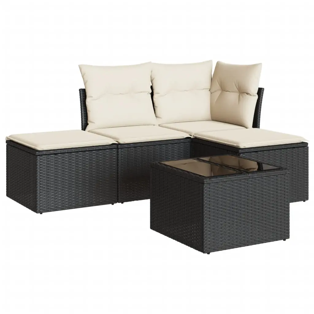 5 Piece Garden Sofa Set with Cushions Black Poly Rattan 3249325 - Furniture