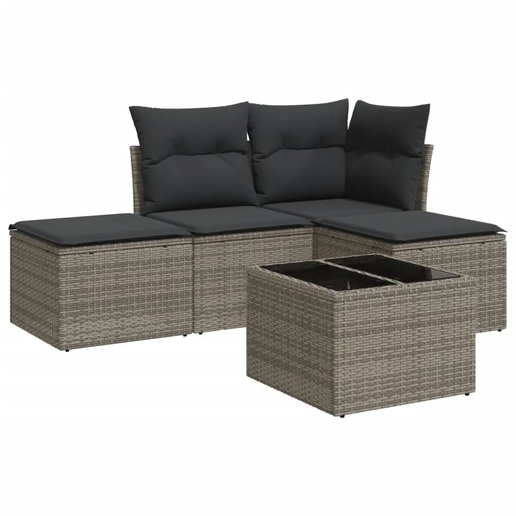 5 Piece Garden Sofa Set with Cushions Grey Poly Rattan 3249329 - Furniture