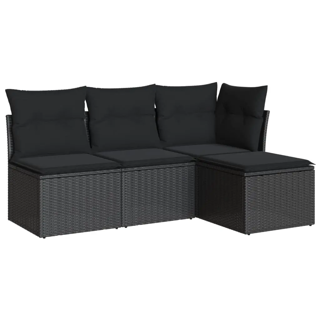 4 Piece Garden Sofa Set with Cushions Black Poly Rattan 3249334 - Furniture