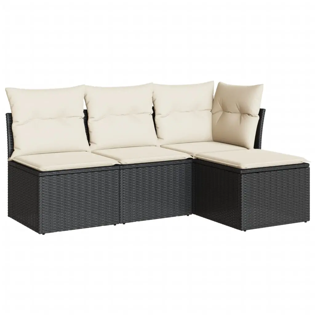 4 Piece Garden Sofa Set with Cushions Black Poly Rattan 3249335 - Furniture