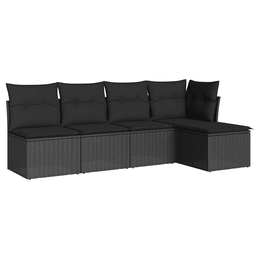 5 Piece Garden Sofa Set with Cushions Black Poly Rattan 3249354 - Furniture