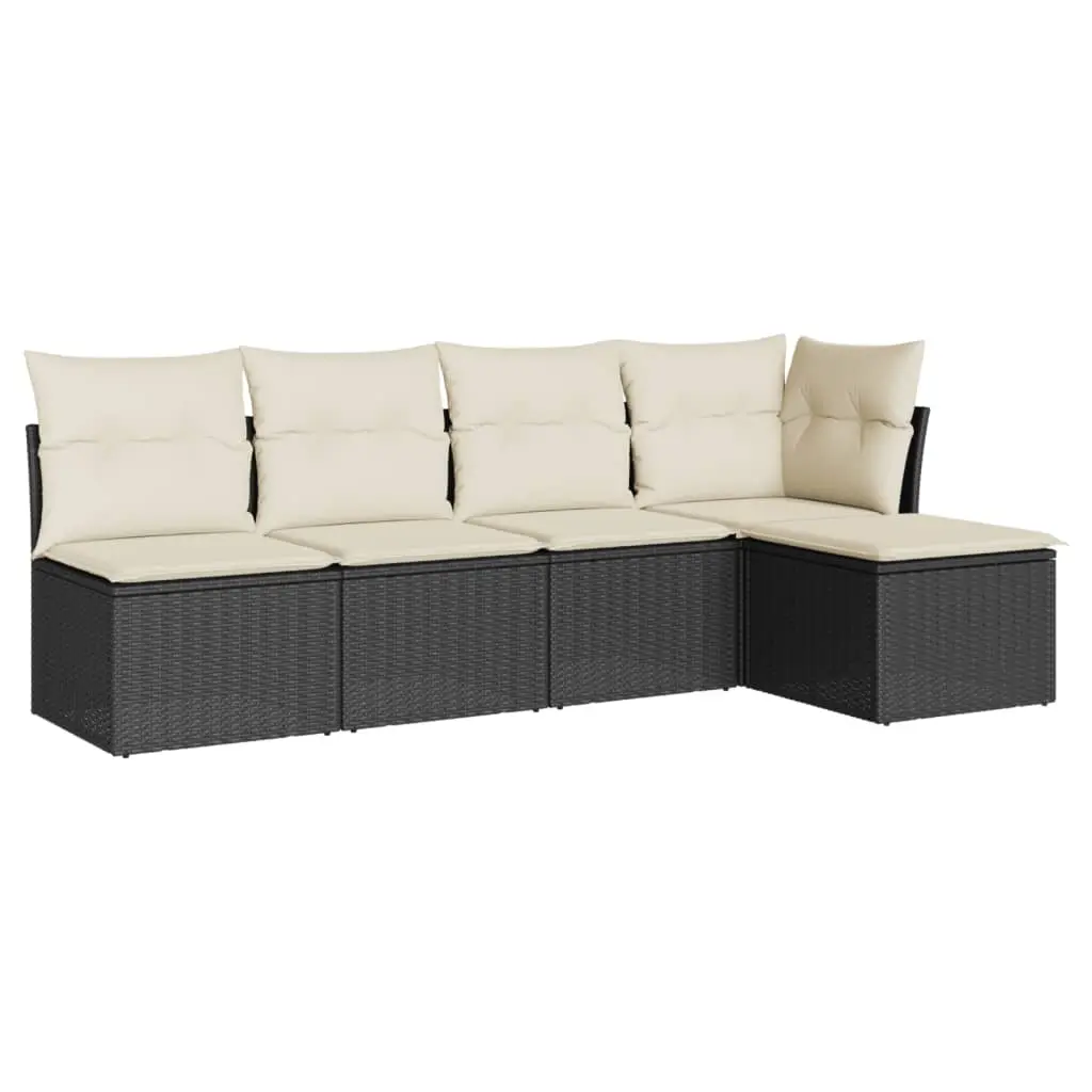 5 Piece Garden Sofa Set with Cushions Black Poly Rattan 3249355 - Furniture