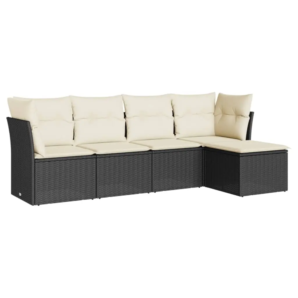 5 Piece Garden Sofa Set with Cushions Black Poly Rattan 3249395 - Furniture
