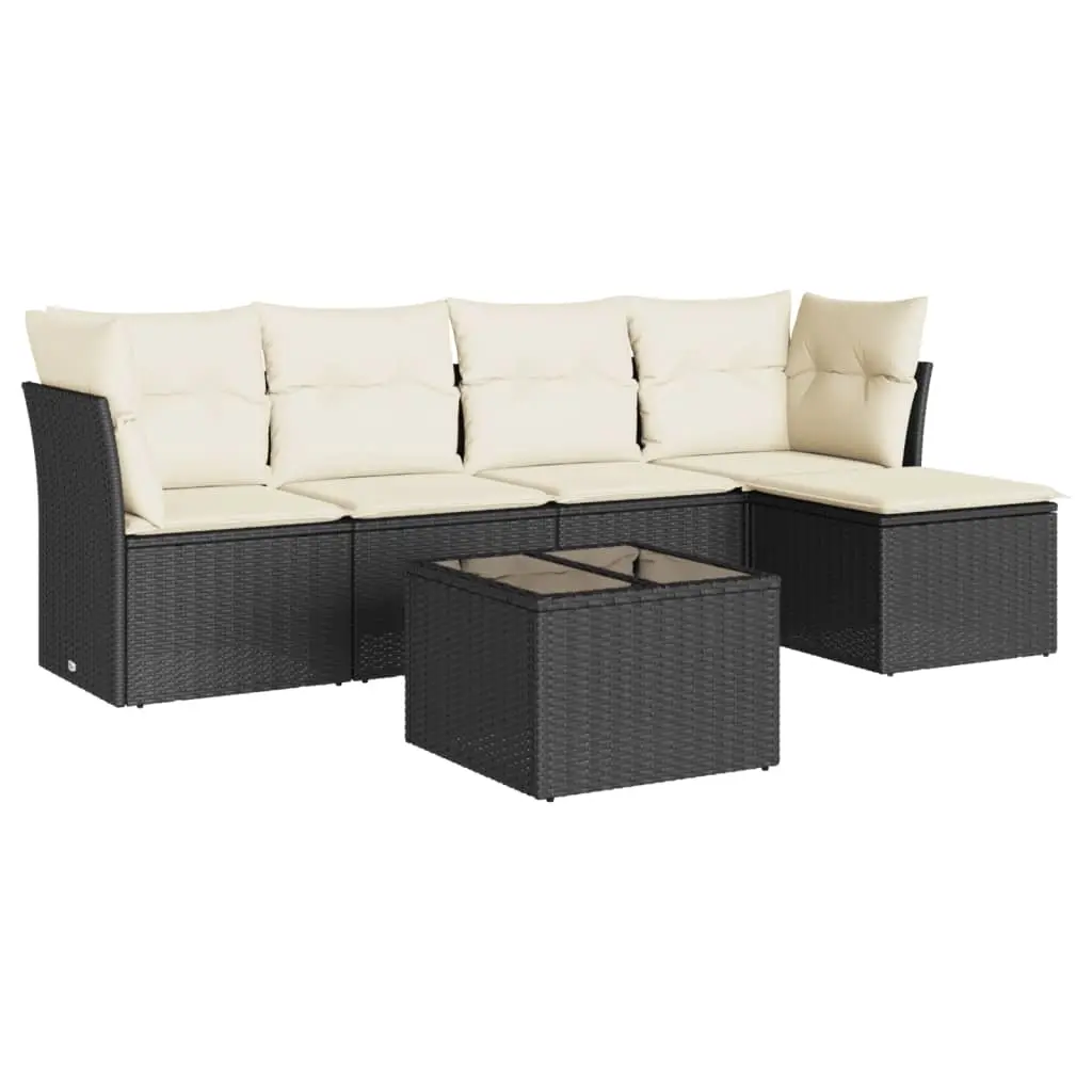 6 Piece Garden Sofa Set with Cushions Black Poly Rattan 3249405 - Furniture