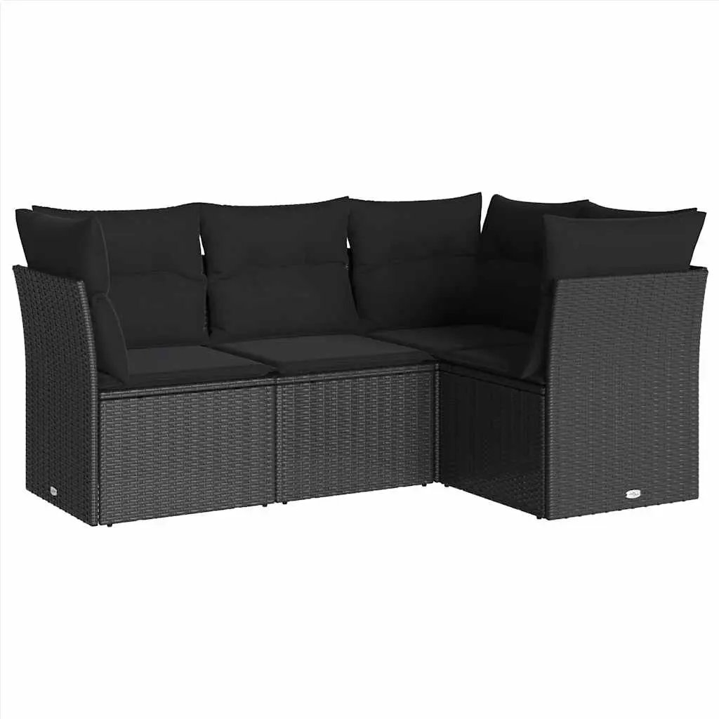 4 Piece Garden Sofa Set with Cushions Black Poly Rattan 3249414 - Furniture
