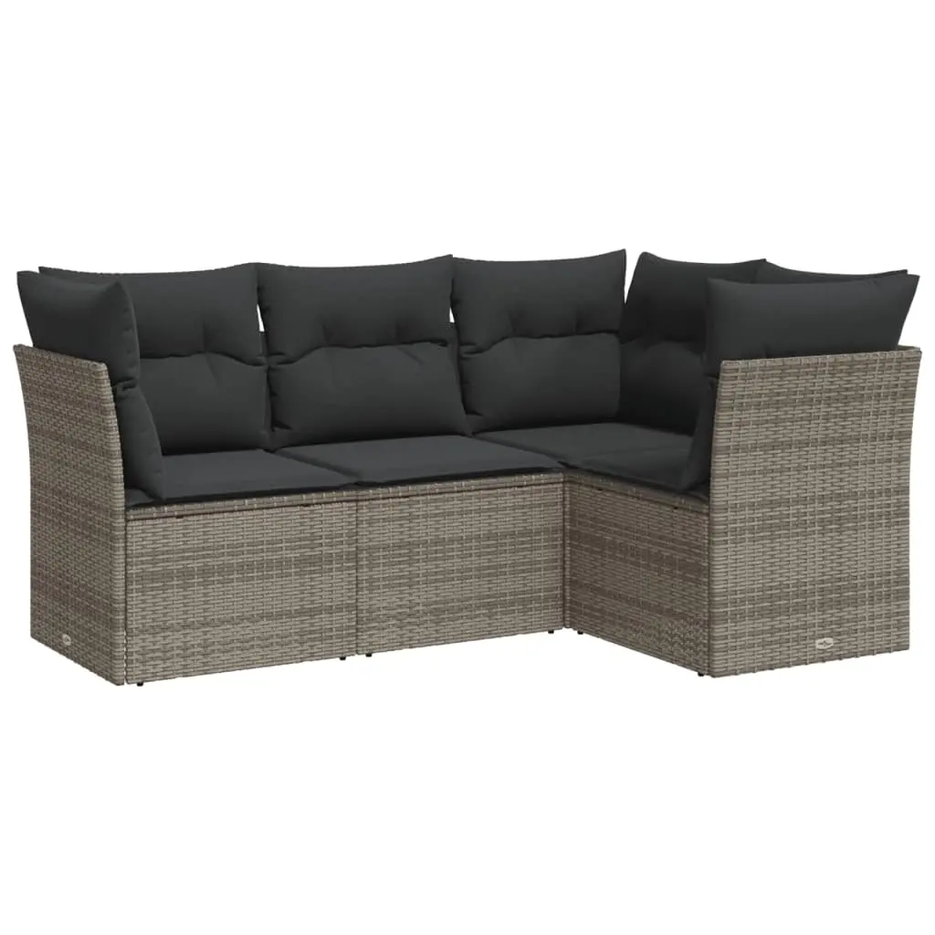 4 Piece Garden Sofa Set with Cushions Grey Poly Rattan 3249419 - Furniture