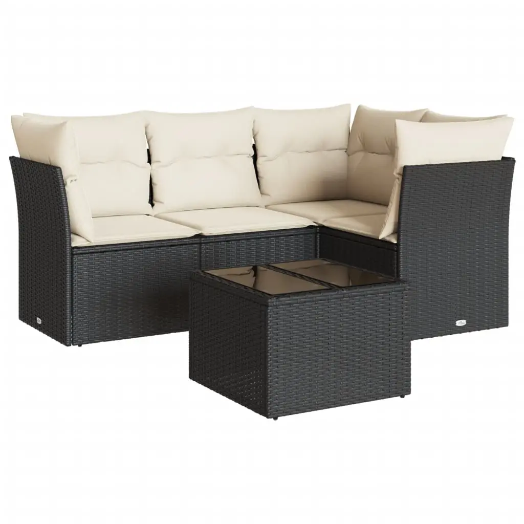 5 Piece Garden Sofa Set with Cushions Black Poly Rattan 3249425 - Furniture