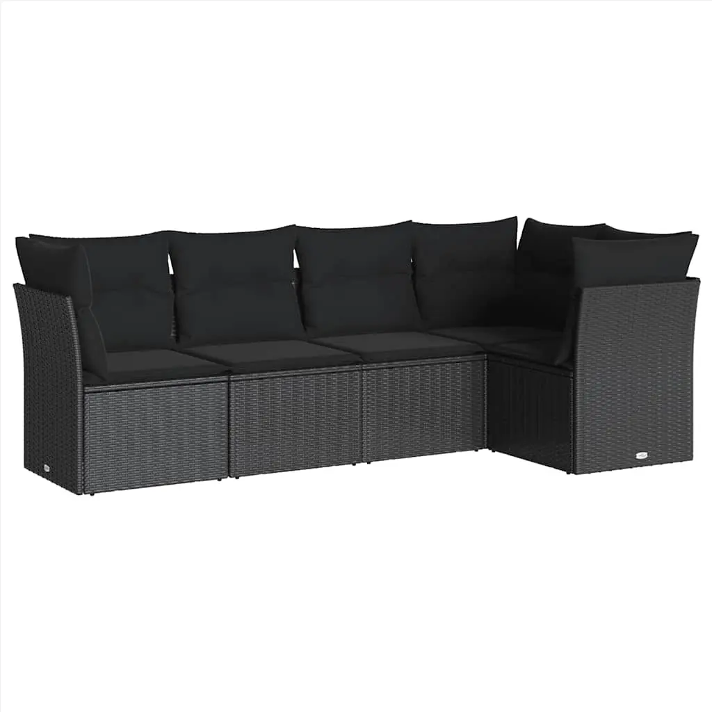5 Piece Garden Sofa Set with Cushions Black Poly Rattan 3249434 - Furniture