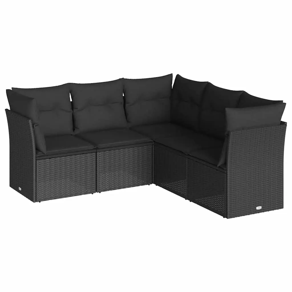 5 Piece Garden Sofa Set with Cushions Black Poly Rattan 3249454 - Furniture
