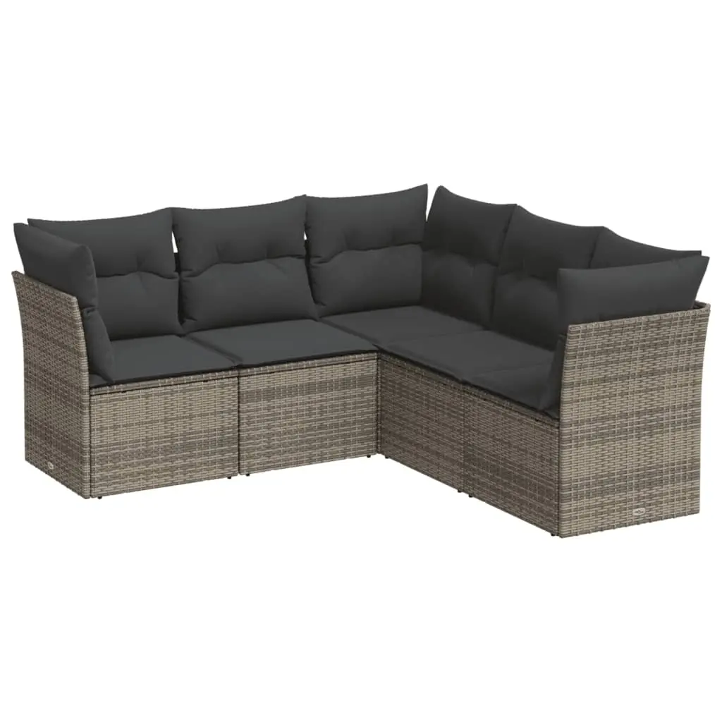 5 Piece Garden Sofa Set with Cushions Grey Poly Rattan 3249459 - Furniture