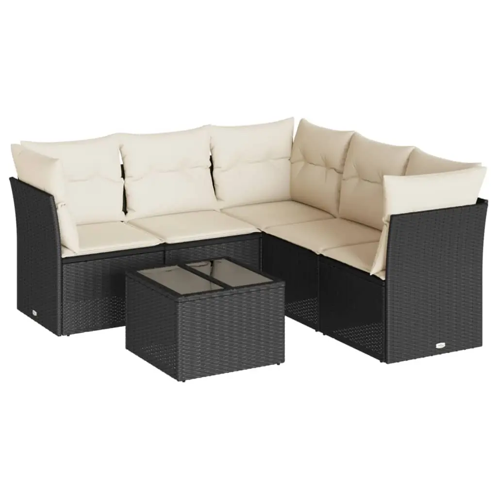 6 Piece Garden Sofa Set with Cushions Black Poly Rattan 3249465 - Furniture