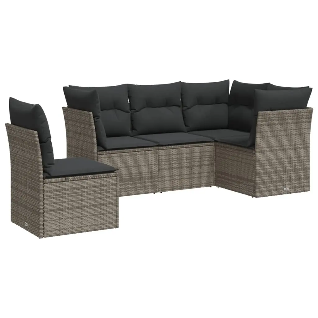 5 Piece Garden Sofa Set with Cushions Grey Poly Rattan 3249479 - Furniture