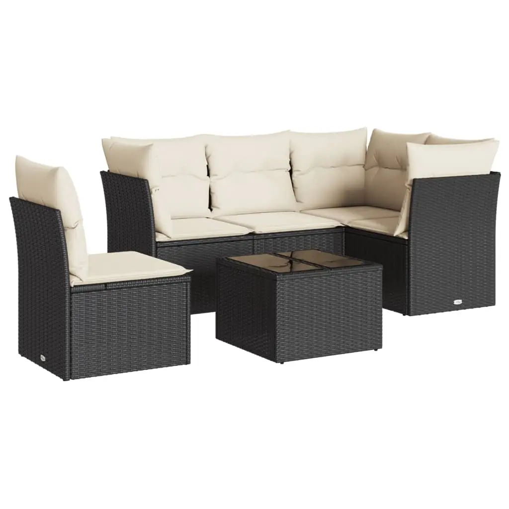 6 Piece Garden Sofa Set with Cushions Black Poly Rattan 3249485 - Furniture