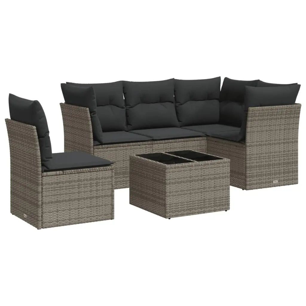6 Piece Garden Sofa Set with Cushions Grey Poly Rattan 3249489 - Furniture