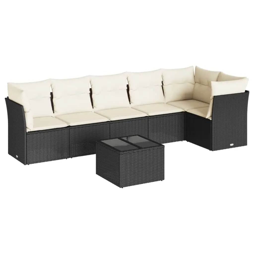 7 Piece Garden Sofa Set with Cushions Black Poly Rattan 3249505 - Furniture