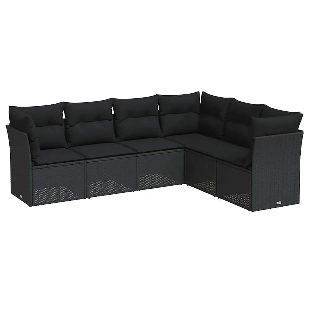 6 Piece Garden Sofa Set with Cushions Black Poly Rattan 3249514 - Furniture