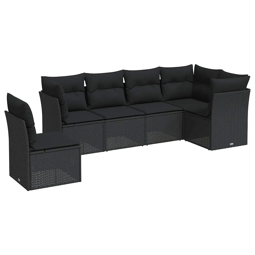 6 Piece Garden Sofa Set with Cushions Black Poly Rattan 3249534 - Furniture