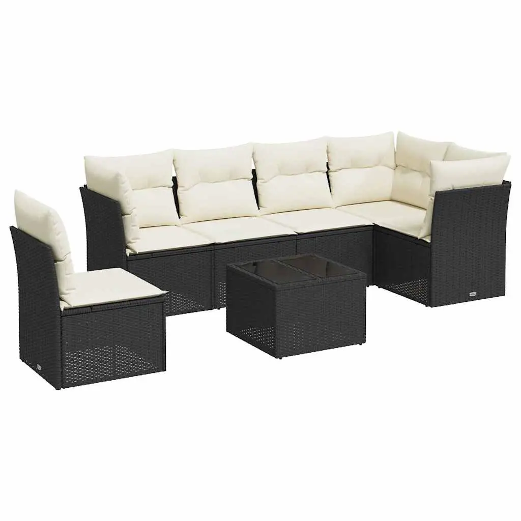 7 Piece Garden Sofa Set with Cushions Black Poly Rattan 3249545 - Furniture