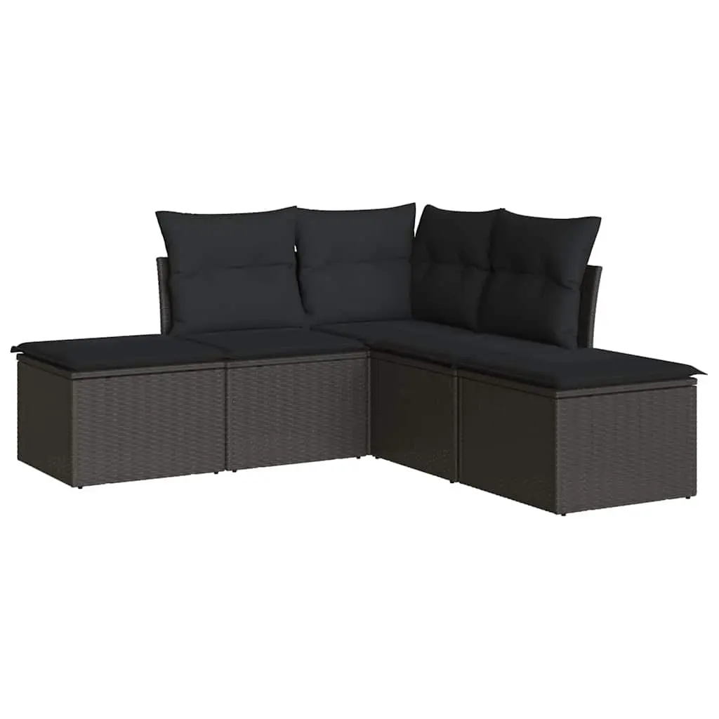 5 Piece Garden Sofa Set with Cushions Black Poly Rattan 3249554 - Furniture