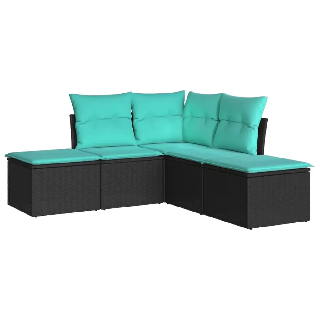 5 Piece Garden Sofa Set with Cushions Black Poly Rattan 3249555 - Furniture