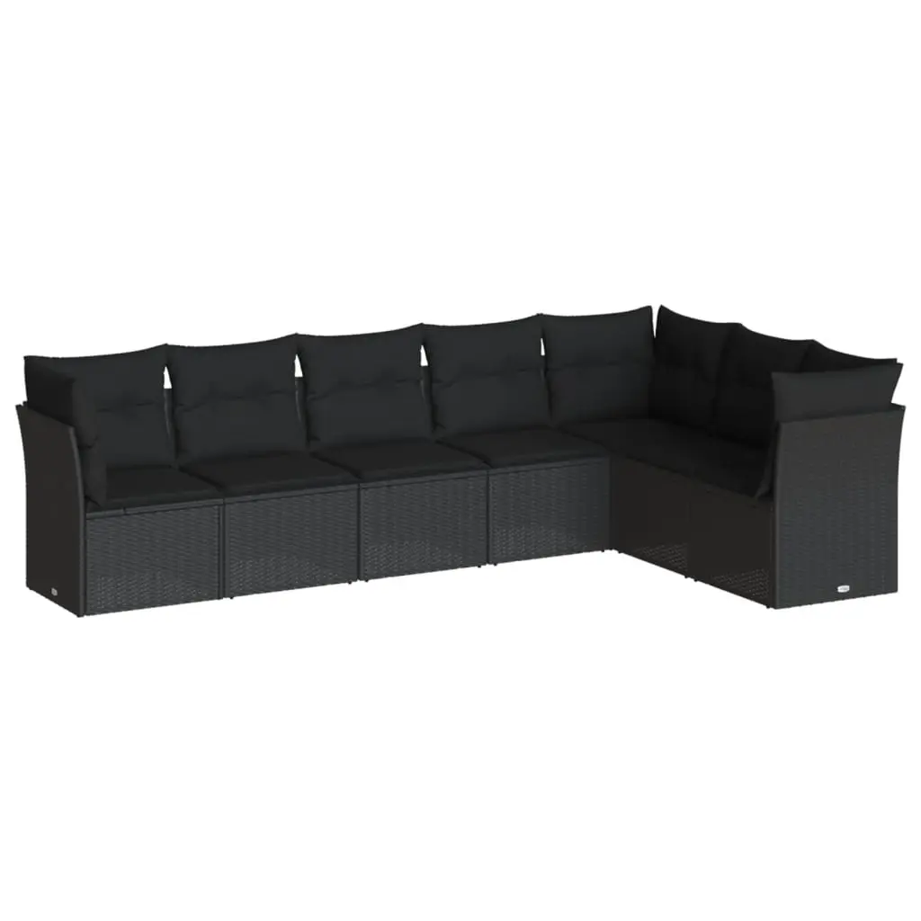 7 Piece Garden Sofa Set with Cushions Black Poly Rattan 3249574 - Furniture
