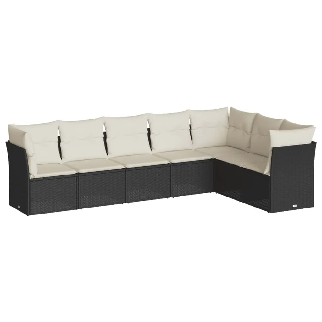 7 Piece Garden Sofa Set with Cushions Black Poly Rattan 3249575 - Furniture
